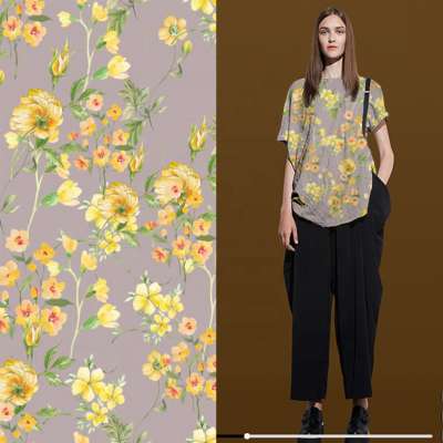 Digital printing floral design on pure linen fabric for shirt dresses garment